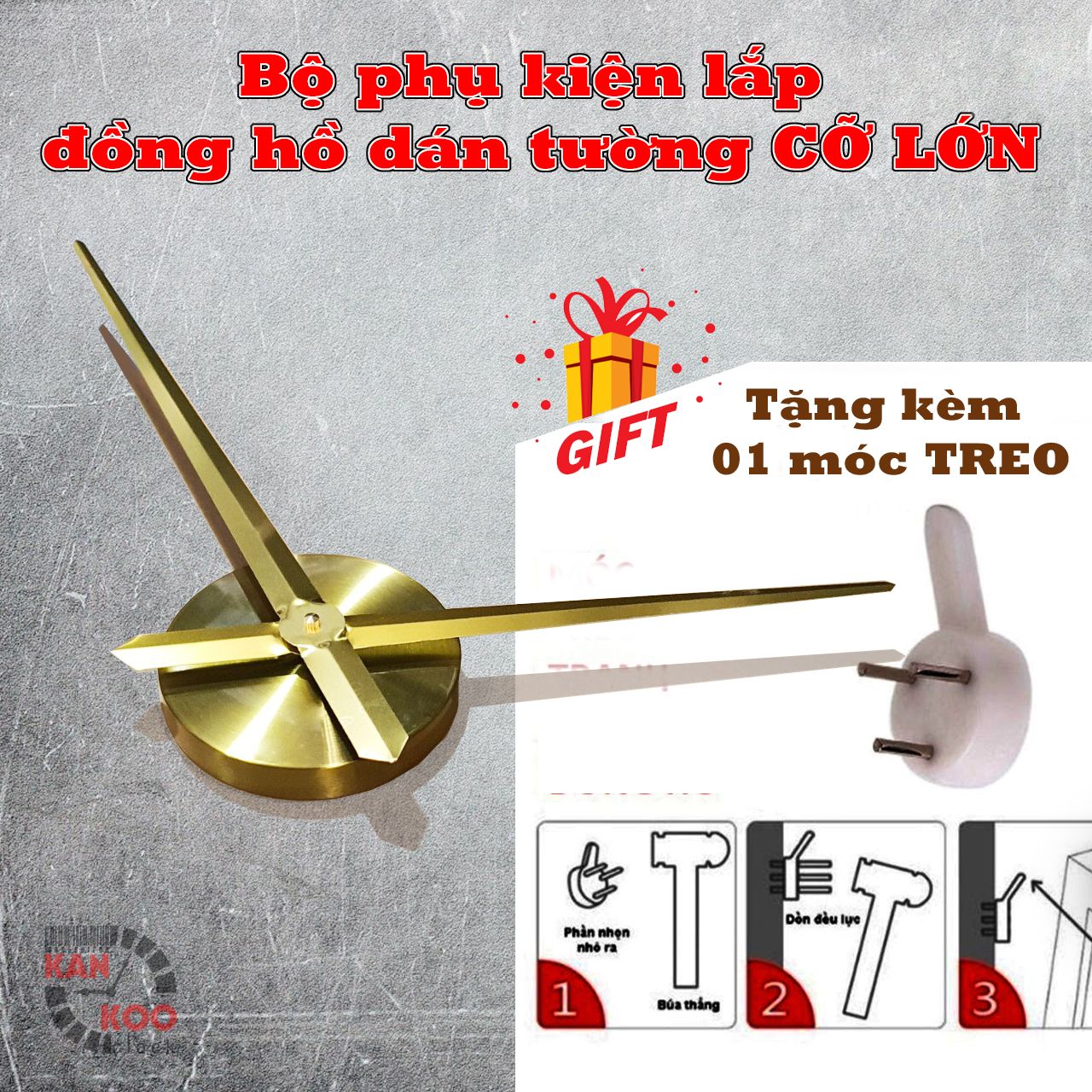  (COMBO- 08}- Bộ phụ kiện 05 MÓN lắp đồng hồ dán tường cỡ lớn 1.2 mét, đồng hồ dán tường 3Dcó kim phút 31.5cm tính từ tâm 