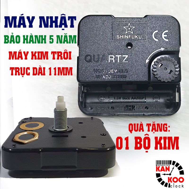  Máy đồng hồ treo tường  kim trôi  Nhật Bản chính hãng hiệu Shinfuku cốt dài 18 (trục vặn ốc 11mm)-bảo hành 5 năm 