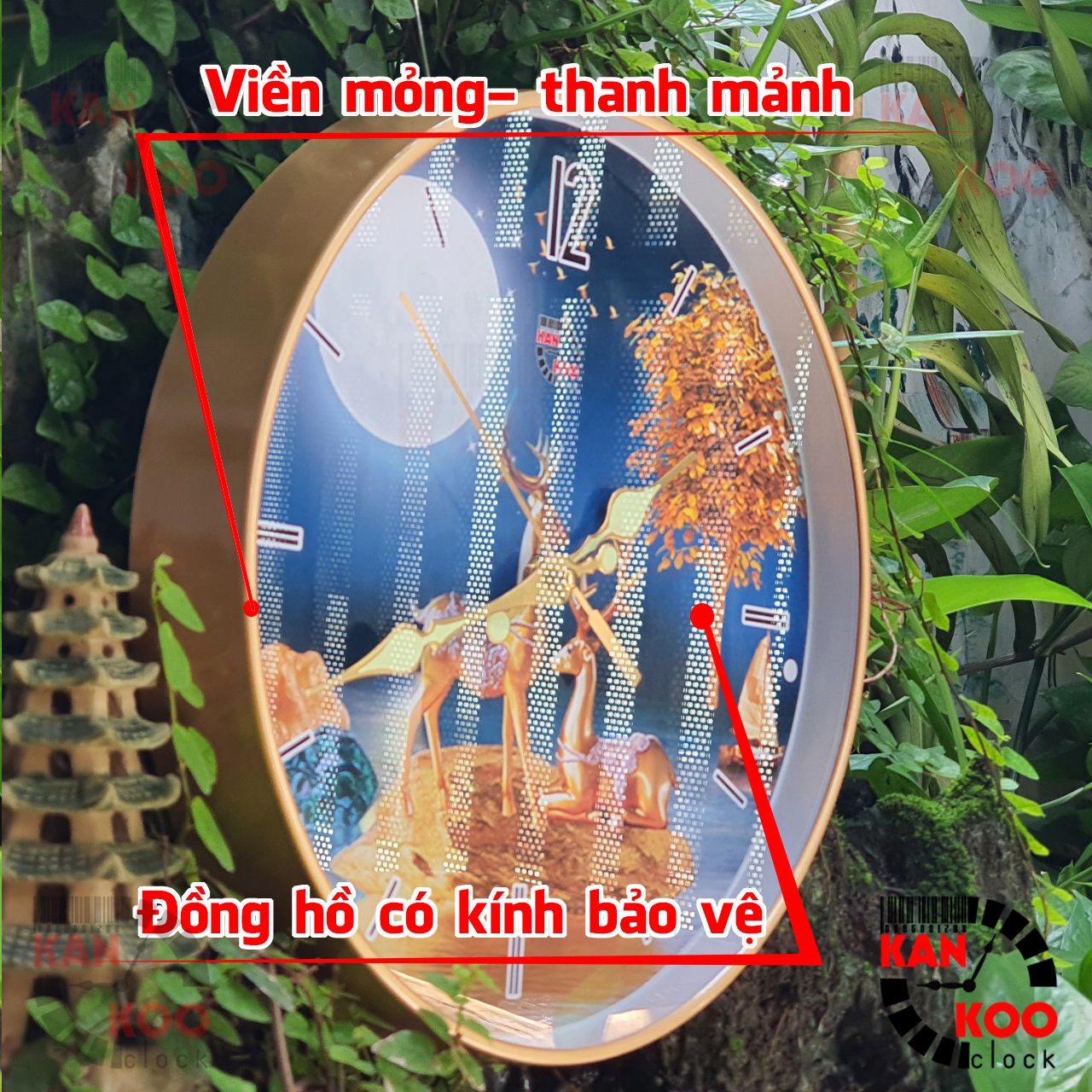  Đồng hồ treo tường viền mỏng, vàng đồng 30cm, KIM DẠ QUANG phát sáng lên đến 08 tiếng, máy kim trôi TAIWAN  bảo hành 03 NĂM 