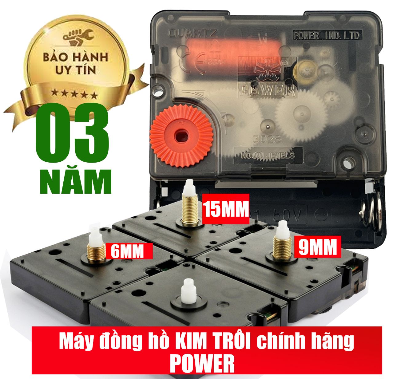  Máy đồng hồ treo tường kim trôi XỊN hiệu Power trục đồng dài 9mm bảo hành 3 năm 