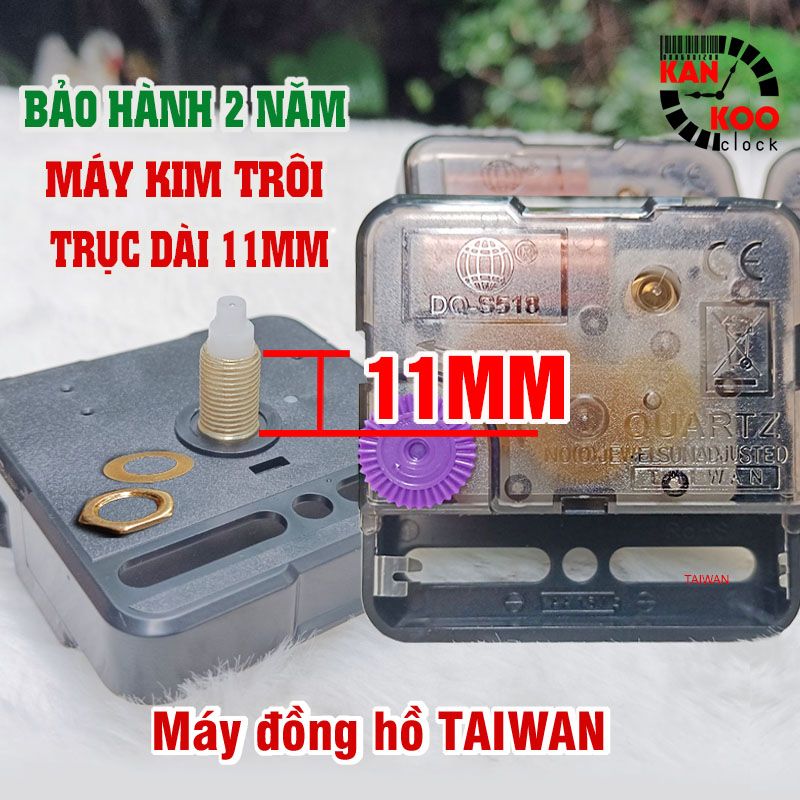  Máy đồng hồ treo tường kim trôi TAIWAN DQS518- trục đồng dài 11mm  BẢO HÀNH 24 tháng-dùng cho đồng hồ treo tường cỡ 10cm đến 40cm 