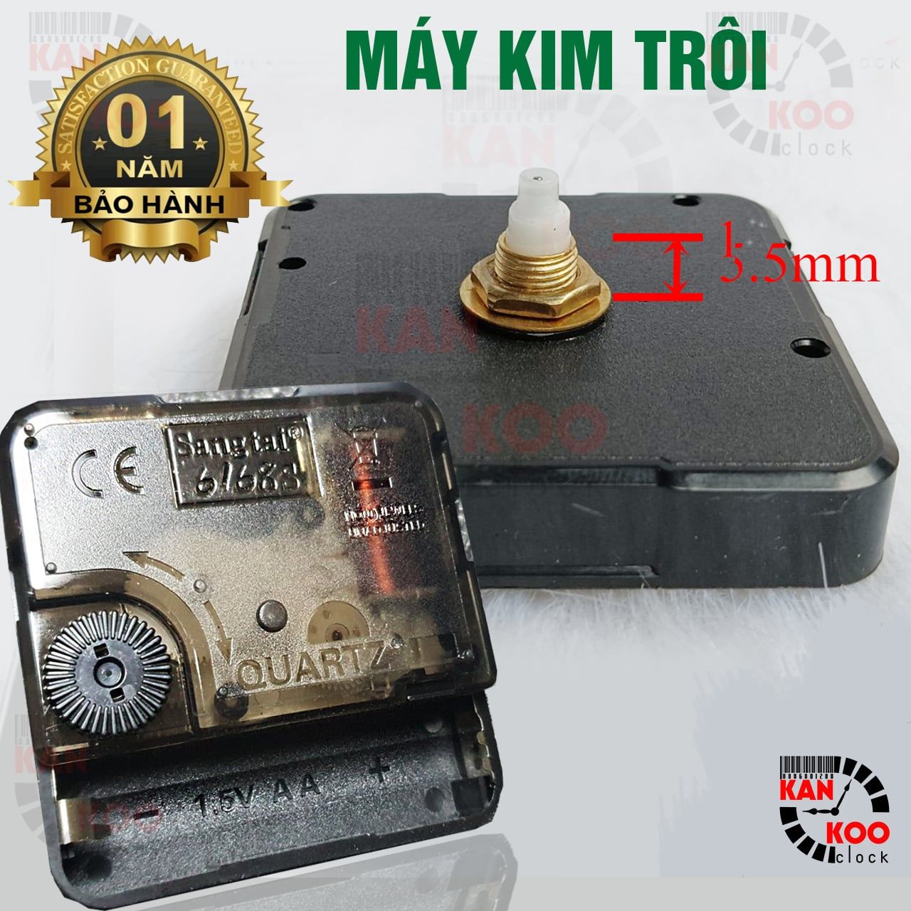  Máy đồng hồ treo tường  (KIM TRÔI)- Silent Quartz hiệu 6168s trục đồng dài 5.5mm (cốt cao 13mm) bảo hành 12 tháng 