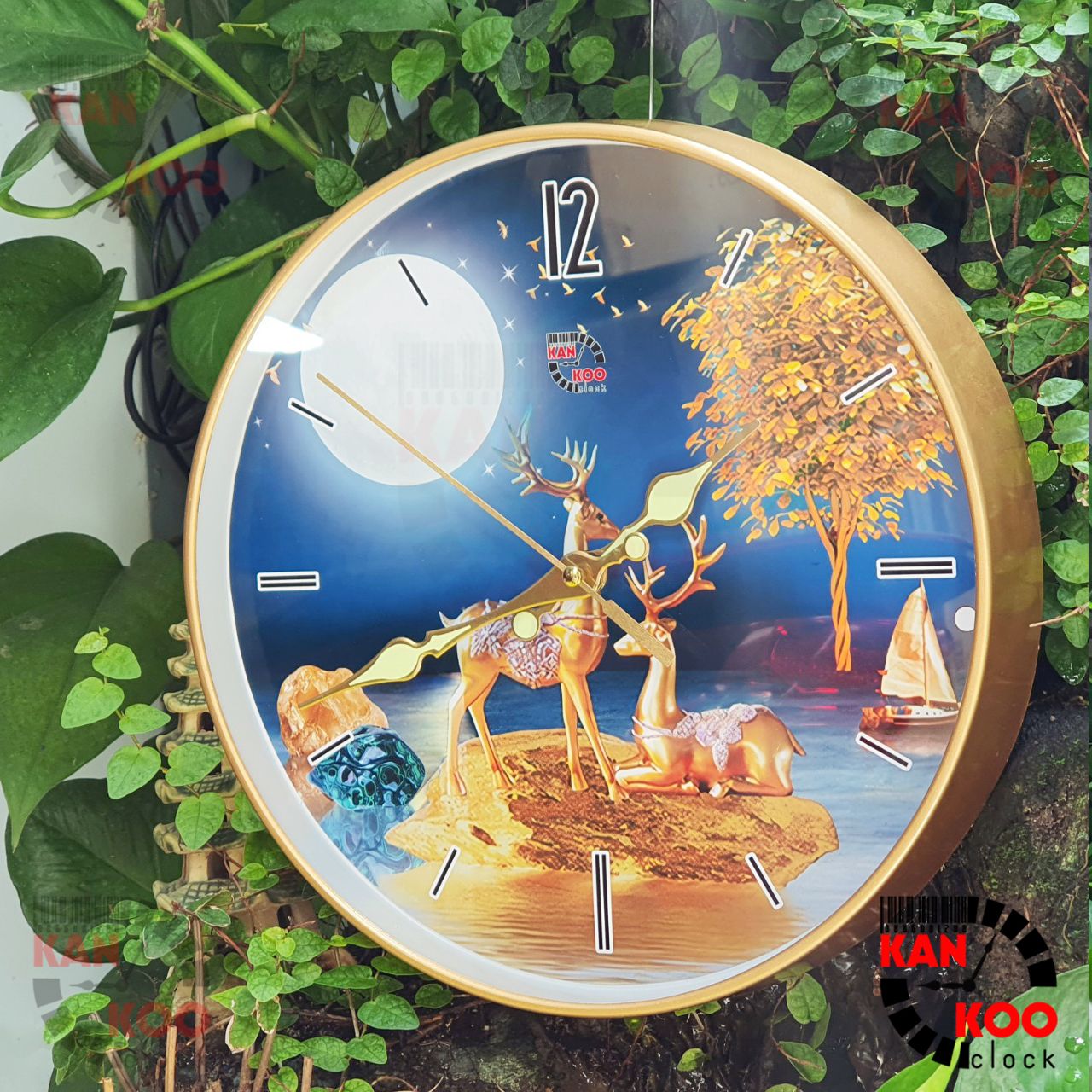  Đồng hồ treo tường viền mỏng, vàng đồng 30cm, KIM DẠ QUANG phát sáng lên đến 08 tiếng, máy kim trôi TAIWAN  bảo hành 03 NĂM 