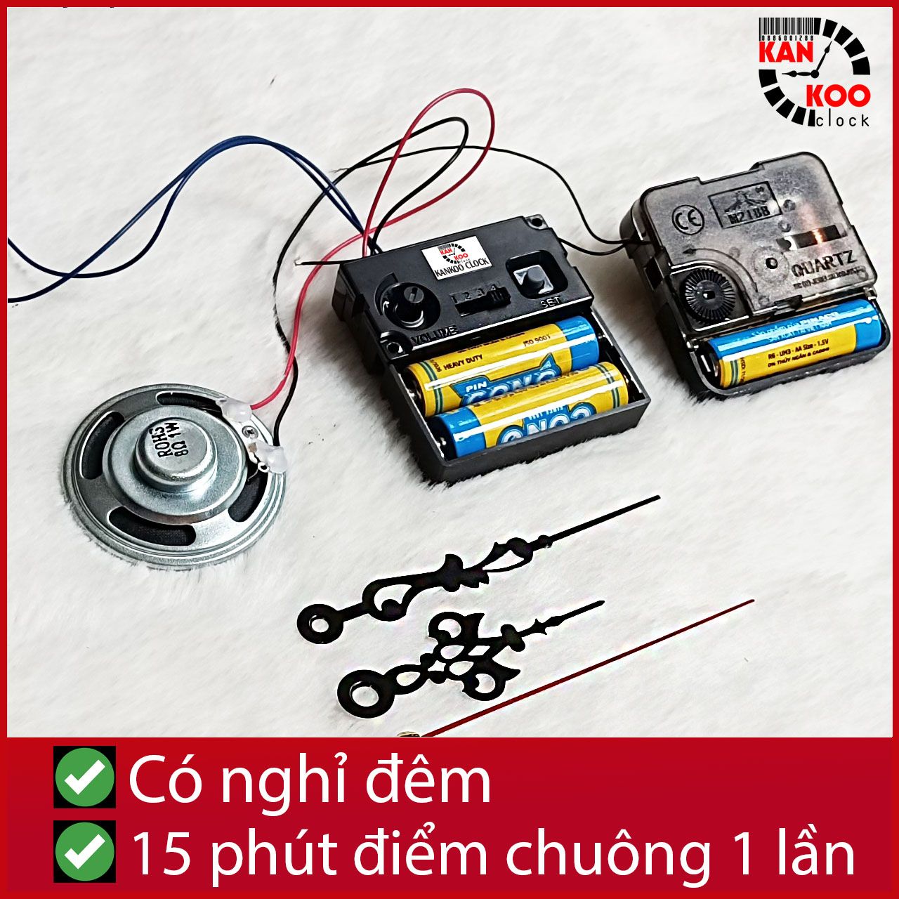  Bộ máy phát nhạc chuông điểm giờ cho đồng hồ treo tường có 2 chế độ phát: 15p điểm 1 lần và 60p 1 lần- 3 kiểu nhạc- có chế độ nghỉ đêm LOẠI 1 BẢO HÀNH CHÍNH HÃNG 24 THÁNG 