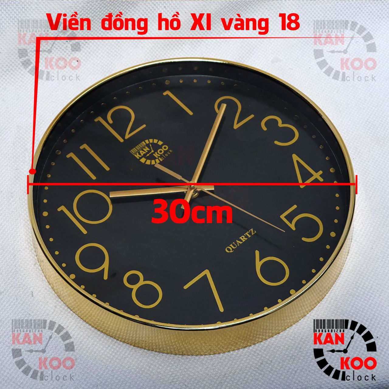  Đồng hồ treo tường 30cm viền XI VÀNG, máy kim trôi TAIWAN  bảo hành 03 NĂM 