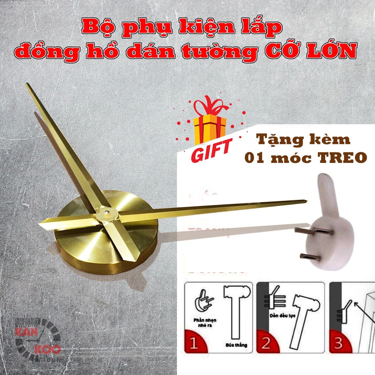  Combo 8- Bộ phụ kiện lắp đồng hồ dán tường cỡ lớn, kim phút 31.5cm tính từ tâm 