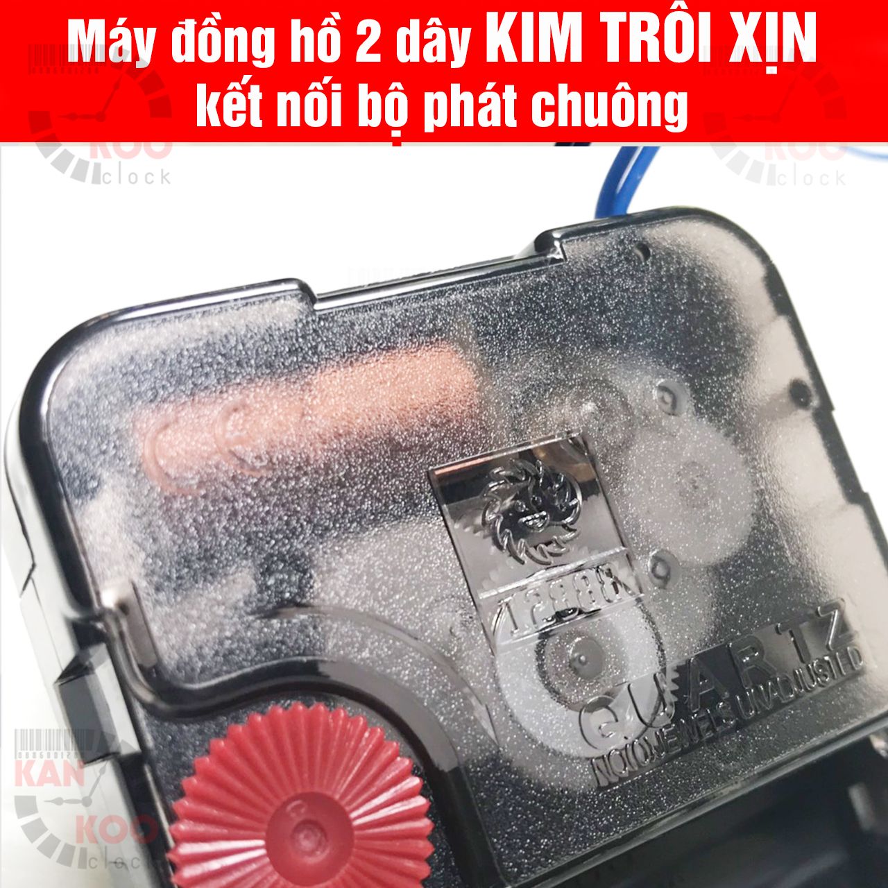  Máy đồng hồ treo tường KIM TRÔI 2 dây gắn chung bộ phát nhạc chuông, điểm giờ loại XỊN TRỤC DÀI 11mm- Mã số 12888 bánh xe đỏ 