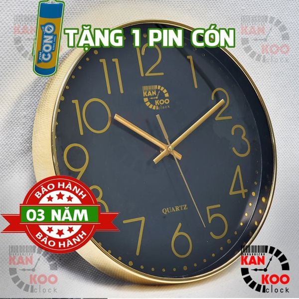  Đồng hồ treo tường 30cm viền XI VÀNG, máy kim trôi TAIWAN  bảo hành 03 NĂM 