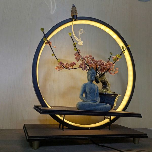  Kệ gỗ cao cấp kết hợp vòng đèn led 20-30cm, tích hợp sẵn 3 Màu led tuỳ chỉnh decor, trang trí bàn làm việc, bàn trà 