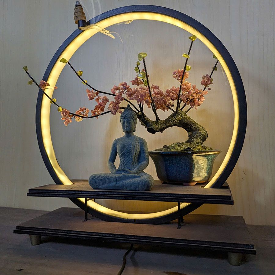  Kệ gỗ cao cấp kết hợp vòng đèn led 20-30cm, tích hợp sẵn 3 Màu led tuỳ chỉnh decor, trang trí bàn làm việc, bàn trà 