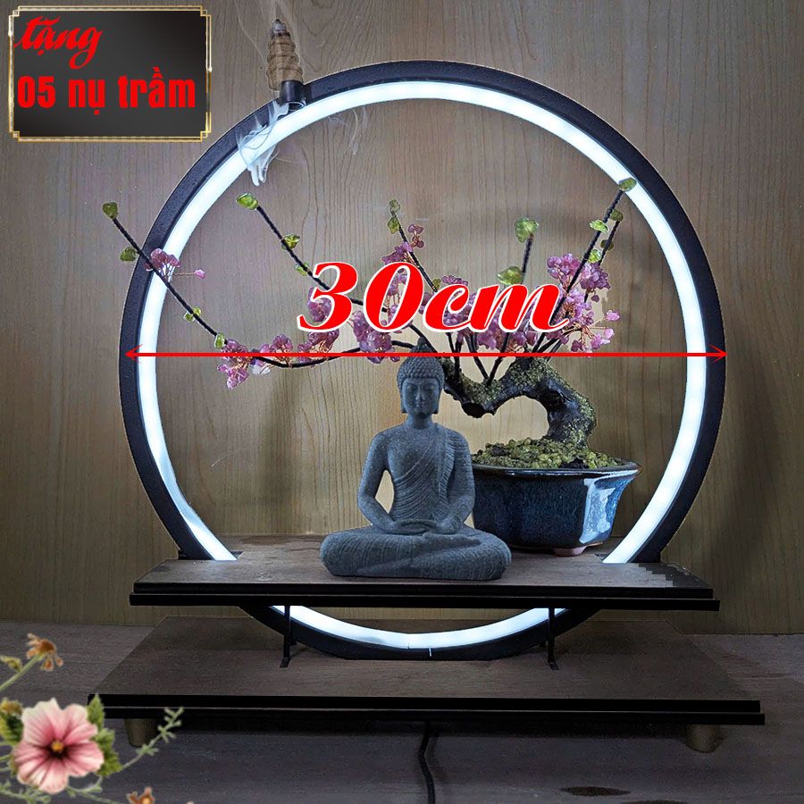  Kệ gỗ cao cấp kết hợp vòng đèn led 20-30cm, tích hợp sẵn 3 Màu led tuỳ chỉnh decor, trang trí bàn làm việc, bàn trà 