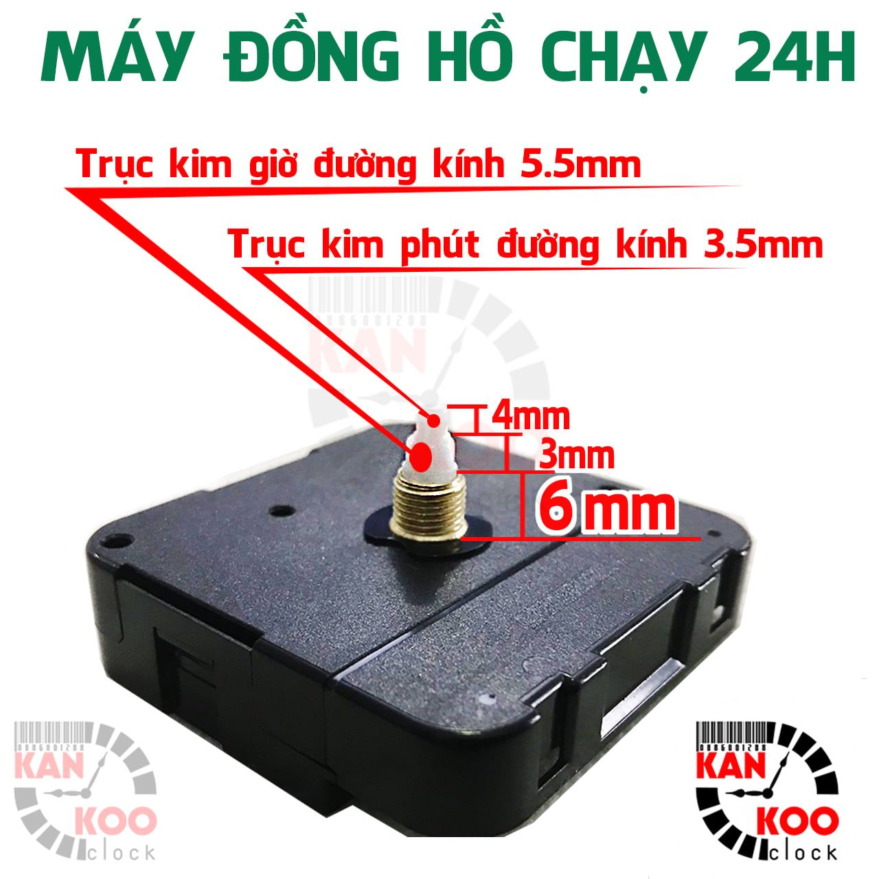  [HÀNG ĐỘC-LẠ] Máy đồng hồ treo tường CHẠY 24H- trục đồng dài 6mm  BẢO HÀNH 24 tháng- dùng cho đồng hồ treo tường cỡ 10cm đến 60cm 