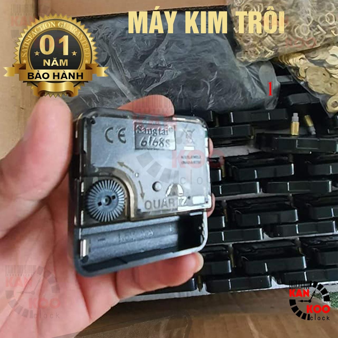  Máy đồng hồ treo tường  (KIM TRÔI)- Silent Quartz hiệu 6168s trục đồng dài 15mm (cốt cao 22mm) bảo hành 12 tháng 