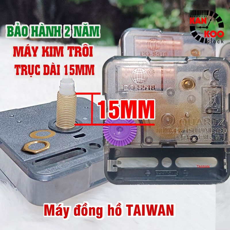  Máy đồng hồ treo tường kim trôi TAIWAN DQS518- trục đồng dài 15mm  BẢO HÀNH 24 tháng-dùng cho đồng hồ treo tường cỡ 10cm đến 40cm 