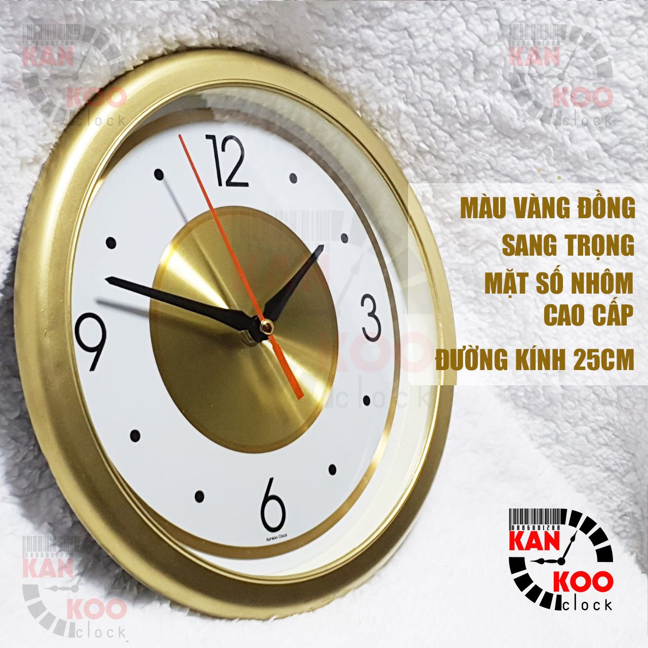  Đồng hồ  treo tường vàng đồng 25cm, mặt số bằng nhôm nghệ thuật bảo hành 2 năm 