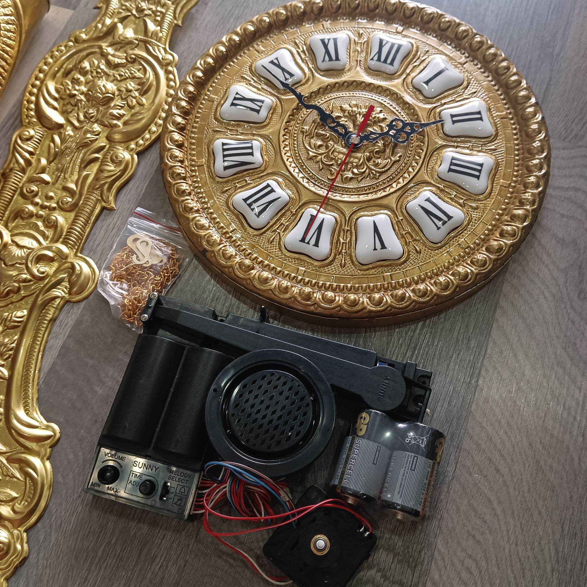  [COMBO 9 MÓN] phụ kiện lắp đồng hồ tủ đứng, đồng hồ gỗ lũa, đồng hồ diy mặt đồng 26cm, lắc đồng 60cm, tạ đồng 