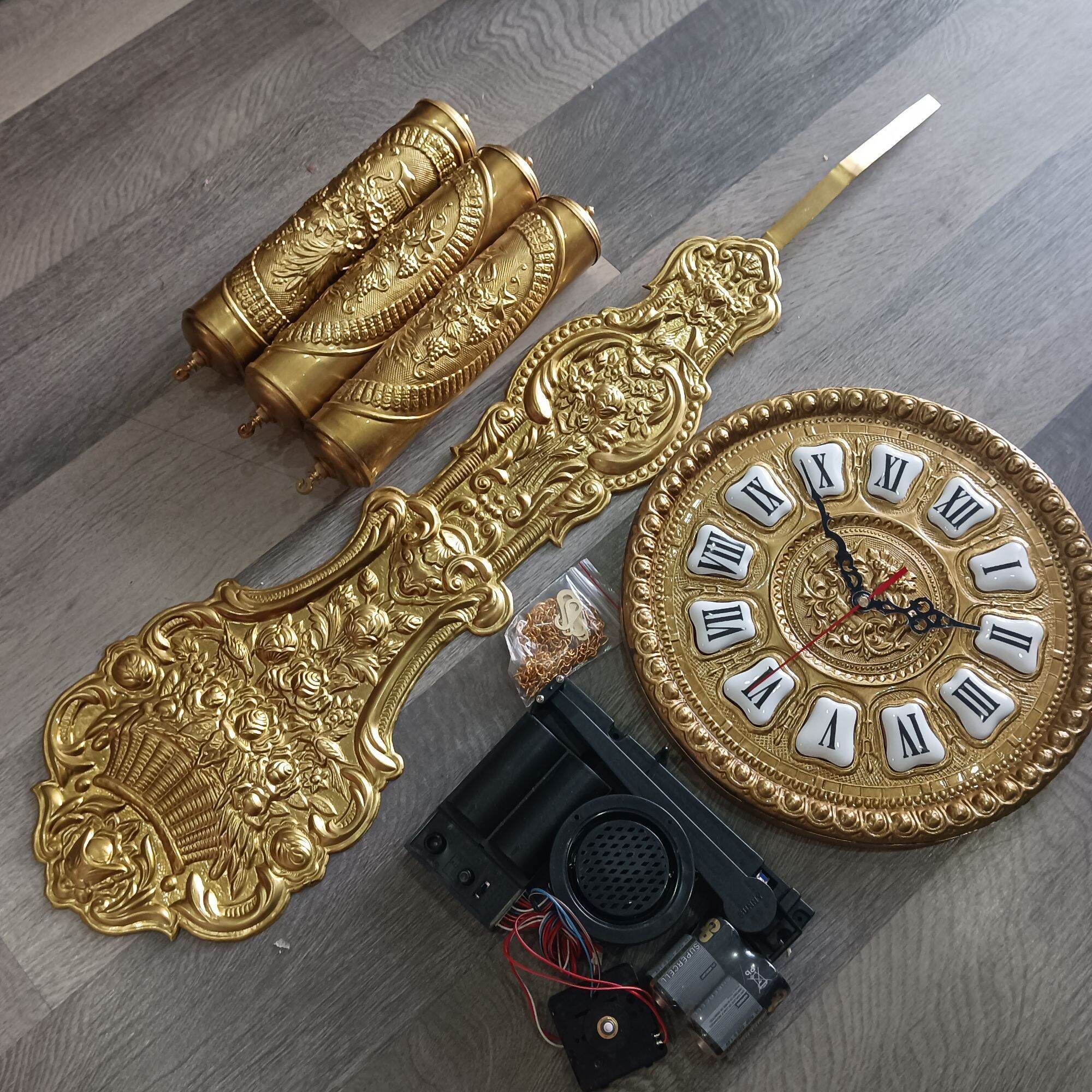  [COMBO 9 MÓN] phụ kiện lắp đồng hồ tủ đứng, đồng hồ gỗ lũa, đồng hồ diy mặt đồng 26cm, lắc đồng 60cm, tạ đồng 