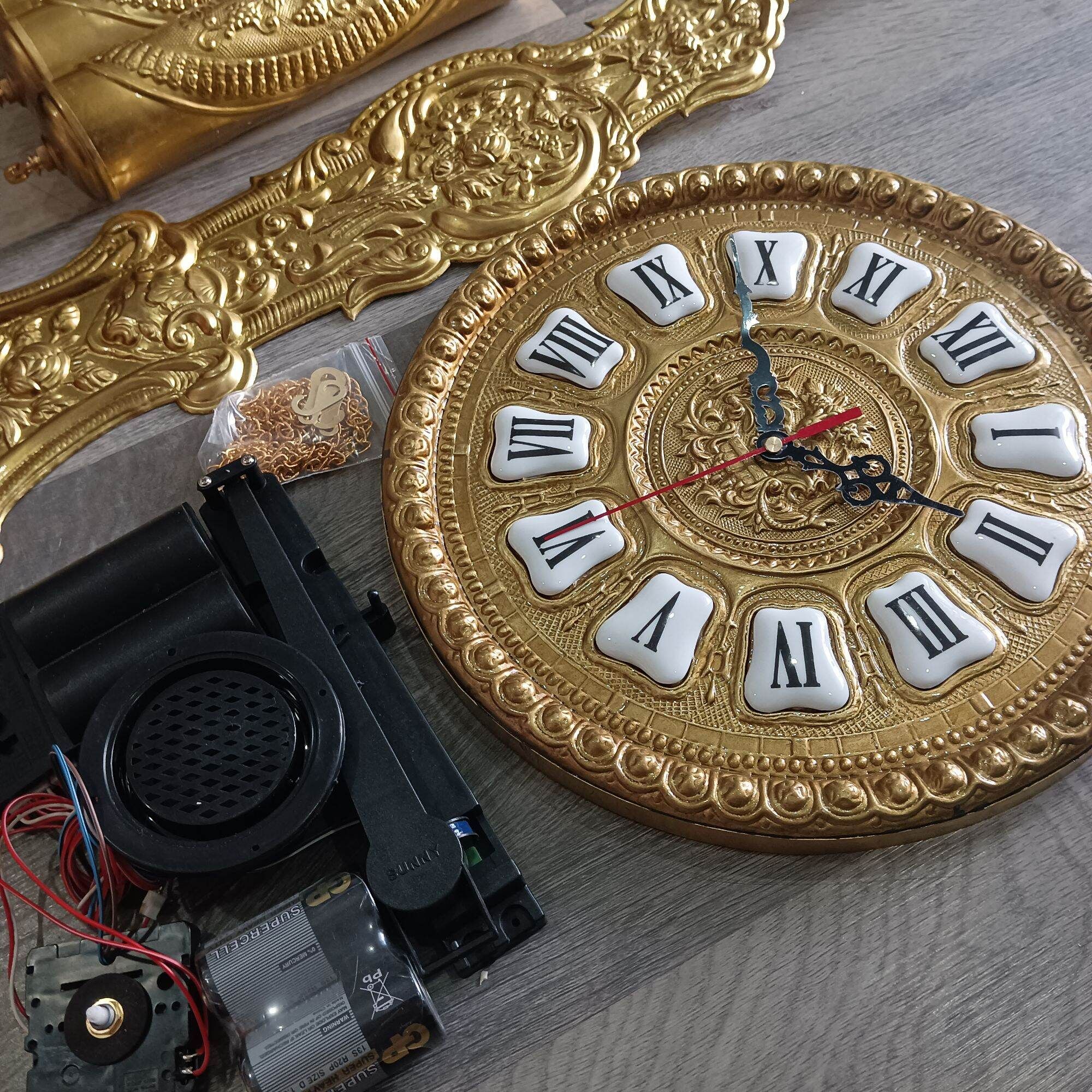  [COMBO 9 MÓN] phụ kiện lắp đồng hồ tủ đứng, đồng hồ gỗ lũa, đồng hồ diy mặt đồng 26cm, lắc đồng 60cm, tạ đồng 