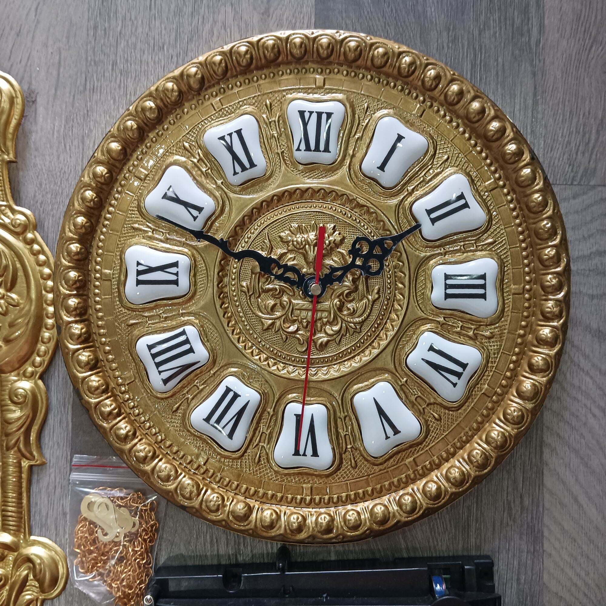  [COMBO 9 MÓN] phụ kiện lắp đồng hồ tủ đứng, đồng hồ gỗ lũa, đồng hồ diy mặt đồng 26cm, lắc đồng 60cm, tạ đồng 