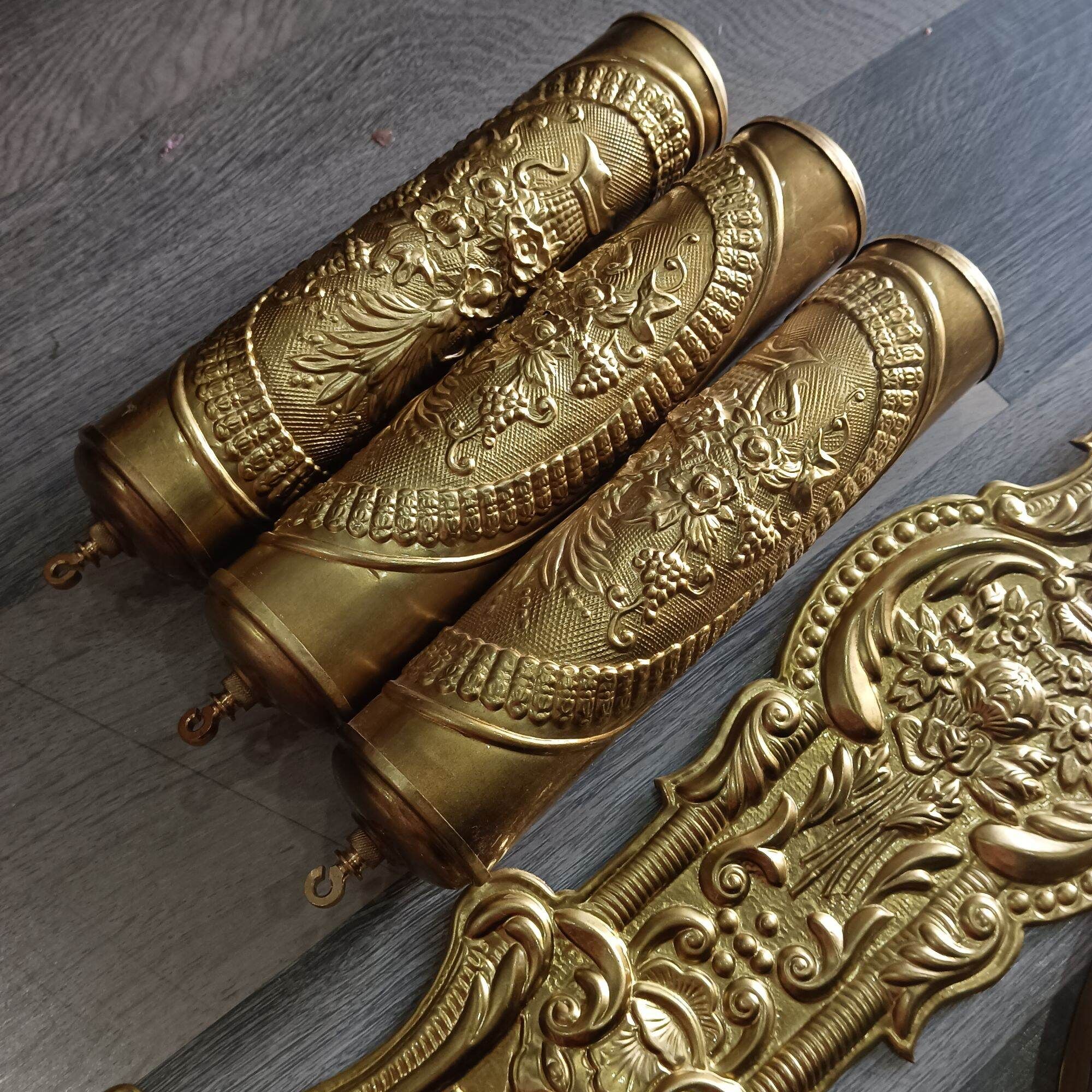  [COMBO 9 MÓN] phụ kiện lắp đồng hồ tủ đứng, đồng hồ gỗ lũa, đồng hồ diy mặt đồng 26cm, lắc đồng 60cm, tạ đồng 