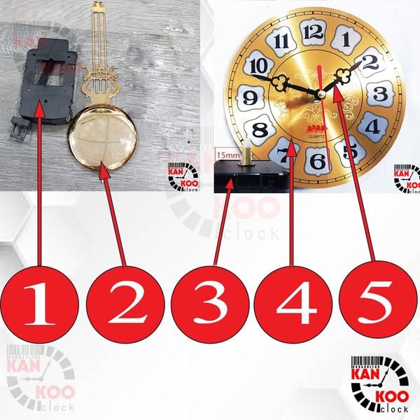  [COMBO-05] Máy đồng hồ kim trôi, mặt nhôm, kim, máy lắc, cây lắc đồng hồ treo tường 