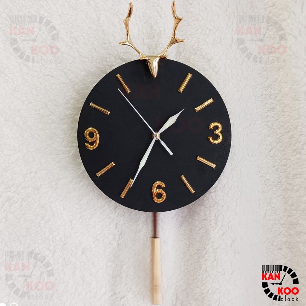  Đồng Hồ Treo Tường Nghệ Thuật KIM TRÔI Quả Lắc -Hình Đầu Hươu (Nai) kim dạ quang phát sáng vào bam đêm 