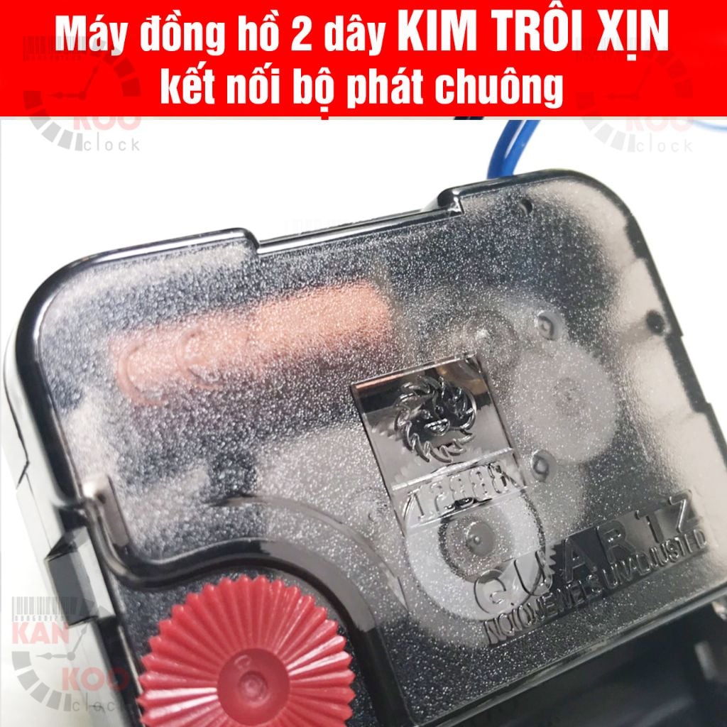  Máy đồng hồ treo tường KIM TRÔI CỐT DÀI có 2 dây gắn chung bộ phát nhạc chuông, điểm giờ loại XỊN 12888 bánh xe đỏ 