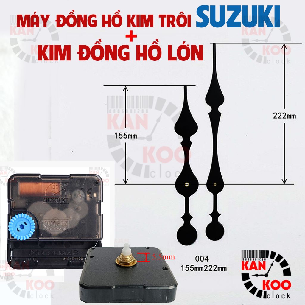  Máy đồng hồ treo tường KIM TRÔI XỊN SUZUKI và Kim dài 22.2cm bảo hành 5 năm, dùng cho mặt đồng hồ treo tường cỡ lớn 50cm 