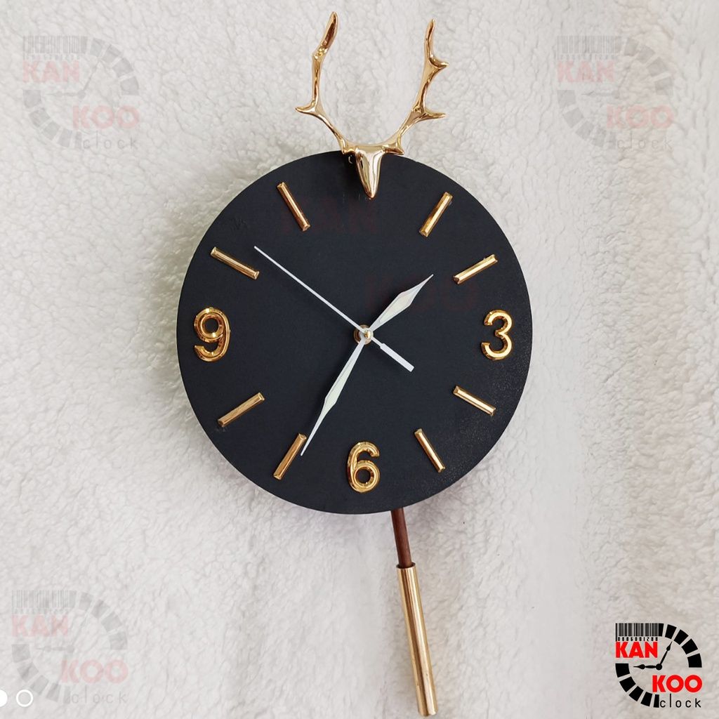  Đồng Hồ Treo Tường Nghệ Thuật KIM TRÔI Quả Lắc -Hình Đầu Hươu (Nai) kim dạ quang phát sáng vào bam đêm 