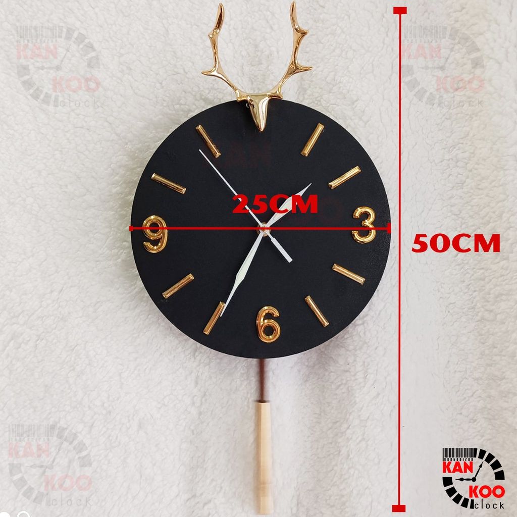  Đồng Hồ Treo Tường Nghệ Thuật KIM TRÔI Quả Lắc -Hình Đầu Hươu (Nai) kim dạ quang phát sáng vào bam đêm 