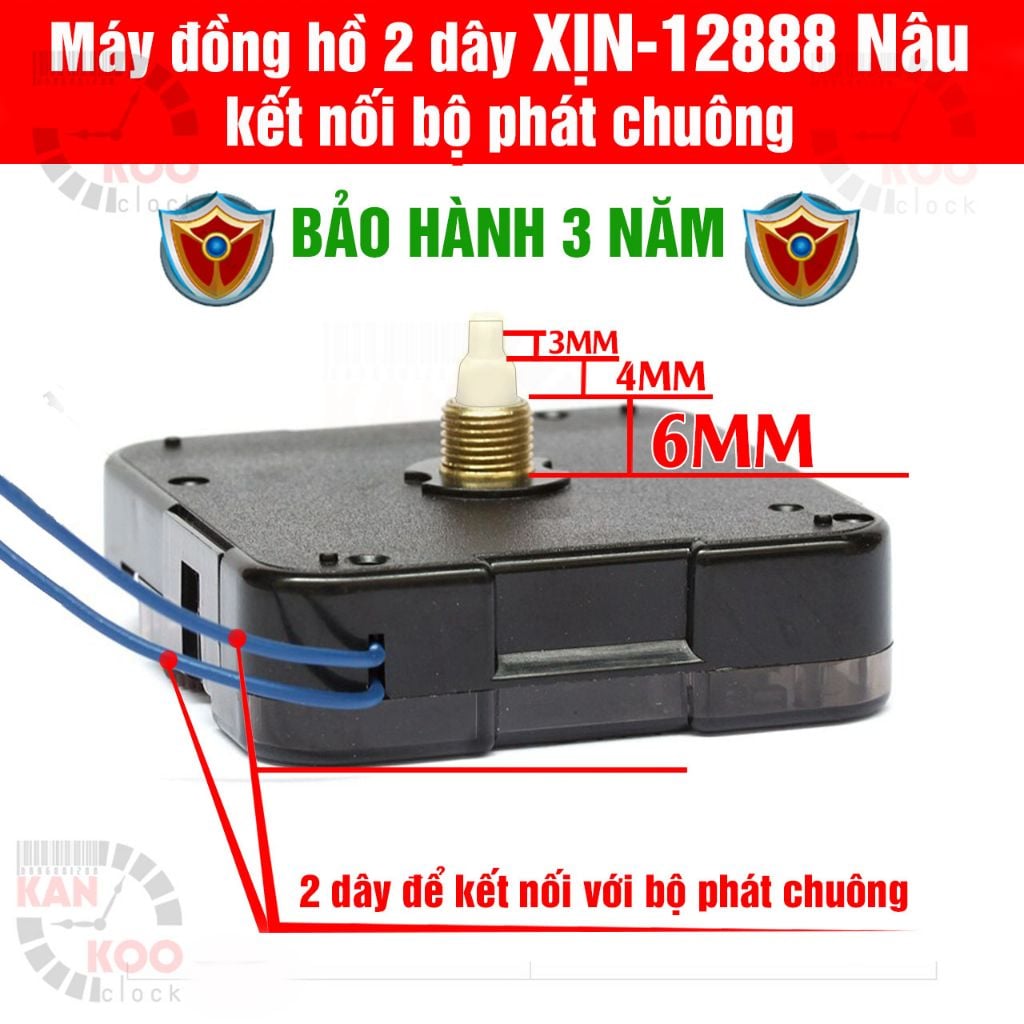  Máy đồng hồ treo tường 2 dây, kim giật,  gắn chung bộ phát nhạc chuông, điểm giờ loại XỊN  12888 XỊN 