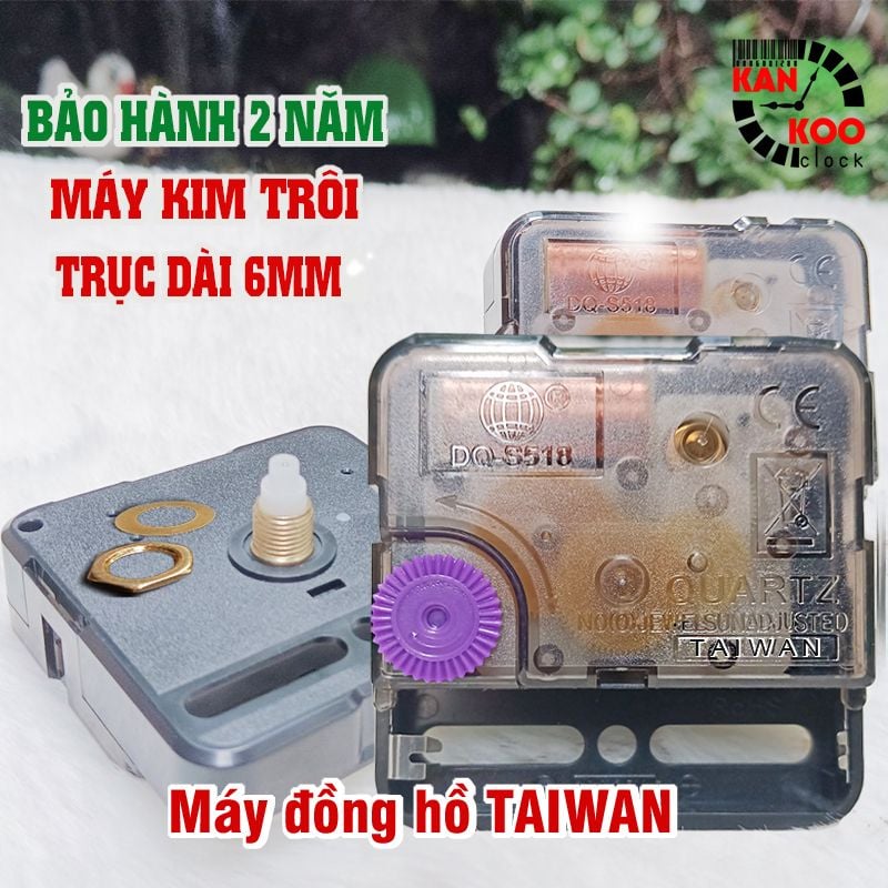  Máy đồng hồ treo tường kim trôi Taiwan mã số DQS518-C13 trục đồng dài 6mm, BẢO HÀNH 24 THÁNG dùng cho đồng hồ  kích thước 10-40cm 