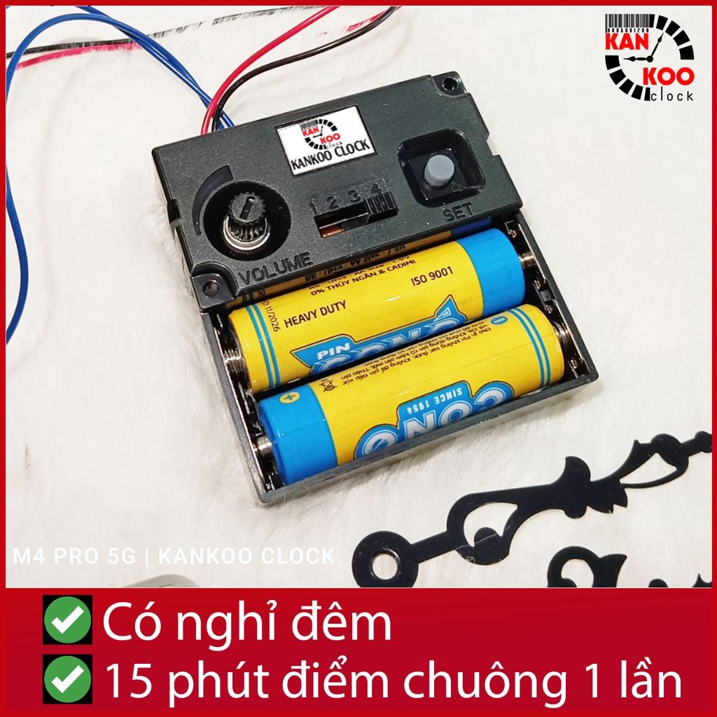  Bộ máy phát nhạc chuông điểm giờ cho đồng hồ treo tường: điểm nhạc 15 phút 1 lần, 3 kiểu nhạc- có chế độ nghỉ đêm- LOẠI 