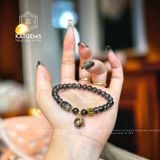  Vòng Đơn Thạch Anh Tóc Đen 7-8ly Mix Túi Tiền Kim Bảo, Lu Thống Và Kim Tiền Vàng 10k (Mộc, Thủy) 