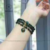  Chuỗi Vòng Lam Ngọc Dẹt Cuốn 3 Vòng Mix Charm Vàng 10K (Không Kén Mệnh) 