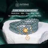  Vòng Chuỗi Lam Ngọc Chất Băng 5.6li Mix Charm Hoa Sen Và Cỏ Bốn Lá Vàng Trang Sức (Không Kén Mệnh) 1-126007 