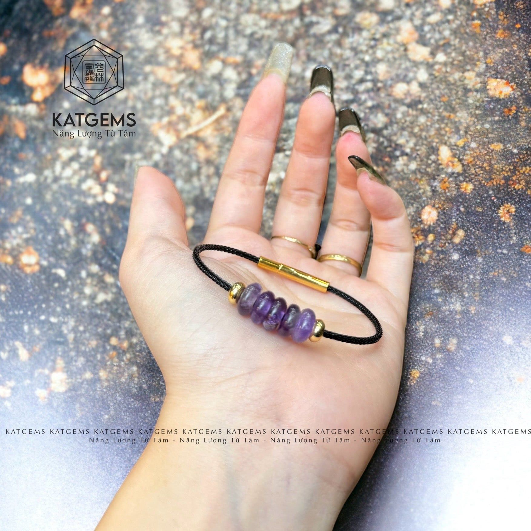  Vòng Dây Cáp Ngũ Điếu Thạch Anh Tím (Hoả, Thổ) 