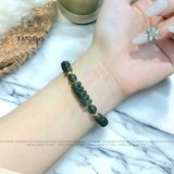  Vòng Tay Đơn Thạch Anh Tóc Xanh 7-8ly Ngũ Điếu Mix Bi Vàng 10K (Hỏa, Mộc) 