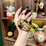  Vòng Dây Cáp Ngũ Điếu Thạch Anh Tóc Đỏ Mix 2 Bi Kim Tiền Vàng 10K (Hoả, Thổ) 