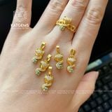  Bộ Trang Sức Vàng Bà Hồ Ly Đá Moissanite Xanh (Không Kén Mệnh) 