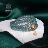  Vòng Chuỗi Lam Ngọc Chất Băng 5.6li Mix Charm Hoa Sen Và Cỏ Bốn Lá Vàng Trang Sức (Không Kén Mệnh) 1-126007 