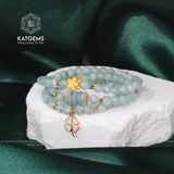  Vòng Chuỗi Ngọc Phỉ Thúy Hoa Bay 5.8li Mix Ngũ Điếu Charm Hoa Sen Và Cỏ Bốn Lá Vàng Tây 10K (Không Kén Mệnh) 