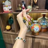  Vòng Dây Cáp Lu Thống Chạm Kim Tiền Thạch Anh Tóc Xanh Mix 2 Bi Kim Tiền Vàng Trang Sức (Mộc, Hoả) 