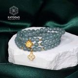  Vòng Chuỗi Lam Ngọc Chất Băng 5.6li Mix Charm Hoa Sen Và Cỏ Bốn Lá Vàng Trang Sức (Không Kén Mệnh) 1-126007 