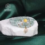  Vòng Chuỗi Ngọc Phỉ Thúy Hoa Bay 5.8li Mix Ngũ Điếu Charm Hoa Sen Và Cỏ Bốn Lá Vàng Tây 10K (Không Kén Mệnh) 