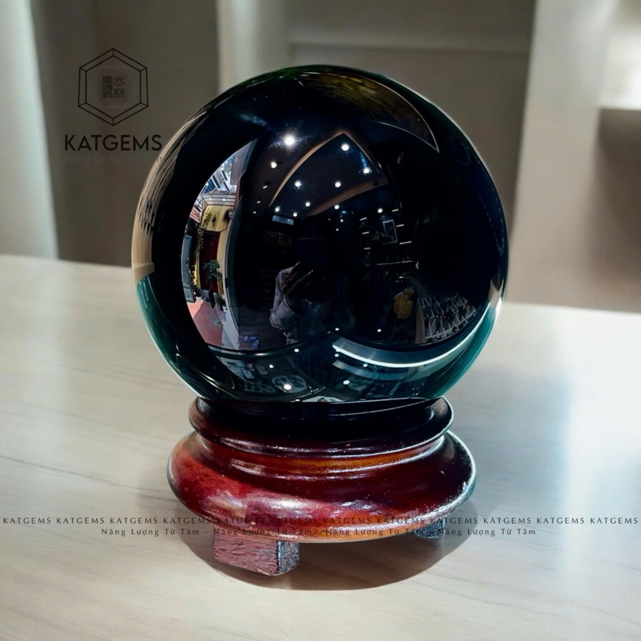  Quả Cầu Đá Phong Thuỷ Thạch Anh Đen KT: 9,6X12 Kèm Đế ( Mệnh Thuỷ, Mộc ) 