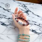  Vòng Đá Mắt Hổ Nâu Đỏ 12ly Mix Charm Tỳ Hưu Và Bi Bạc Khắc Chú (Hỏa, Thổ) 