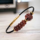  Vòng Dây Cáp Thạch Anh Tóc Đỏ Ngũ Điếu Mix Cỏ Bốn Lá May Mắn (Hỏa, Thổ) 