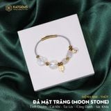  Vòng Dây Cáp Đá Moonstone Hồ Ly Mix Ngũ Điếu Và Charm Cỏ Bốn Lá, Túi Tài Lộc Và Bi Kim Tiền Vàng 10k ( Kim, Thủy ) 