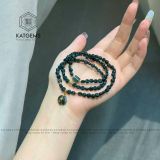 Chuỗi Vòng Lam Ngọc Dẹt Cuốn 3 Vòng Mix Charm Vàng 10K (Không Kén Mệnh) 